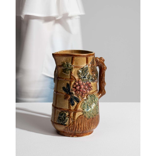 1900 - 1909 1900s French Amber Barbotine Ceramic Jug For Sale - Image 5 of 15