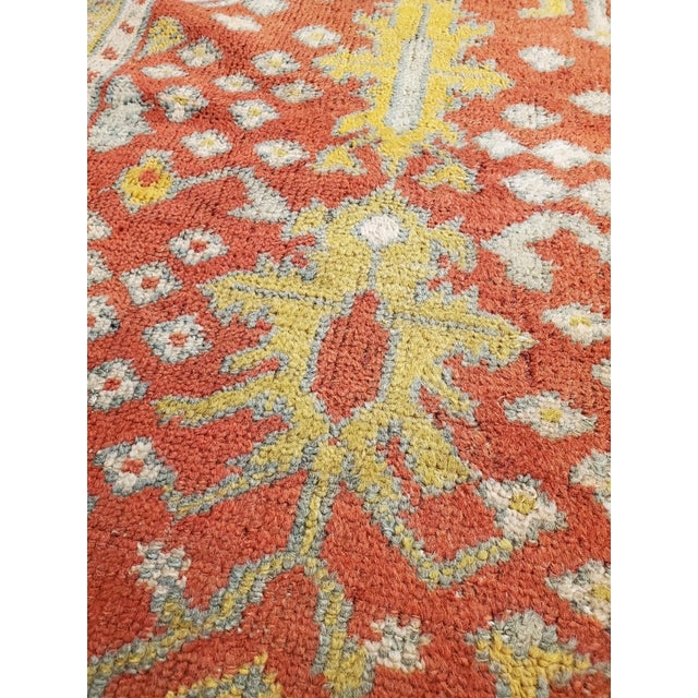 Antique Oushak Carpet, Oriental Rug, Handmade Rug Saffron, Light Blue and Coral For Sale - Image 12 of 18