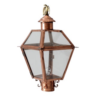 Vintage Copper Lantern Light Fixture With Brass Eagle Finial For Sale