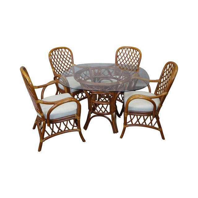 South Sea Rattan Collection Glass Top Dining Set Chairish