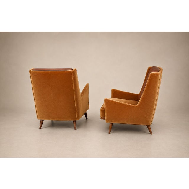 Brazilian Modern Pair of Camel Mohair Club Chairs in Hardwood, Att. To Novo Rumo, Brazil, 1960s For Sale - Image 13 of 14