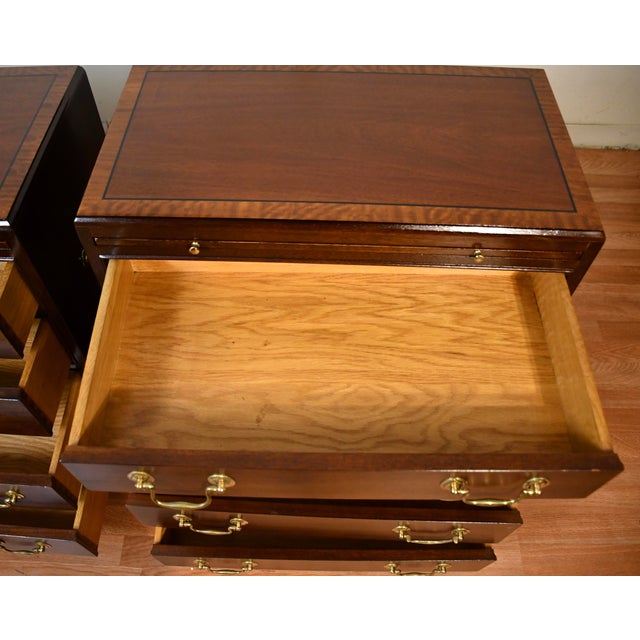 1930s Pair English Regency Mahogany Banded Satinwood Chest of Drawers Commodes For Sale - Image 15 of 18