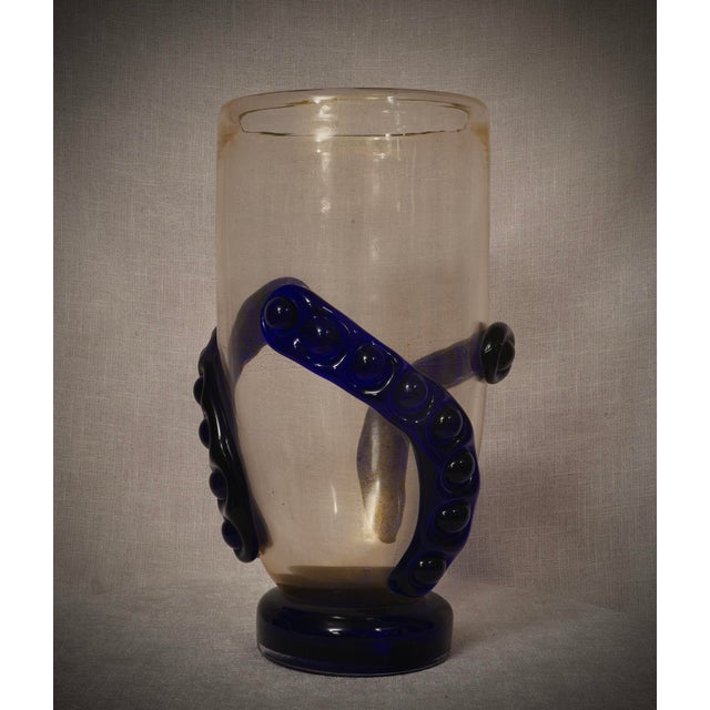 Blue Mid-Century Gold and Blue Murano Art Glass Vase, 2000s For Sale - Image 8 of 9