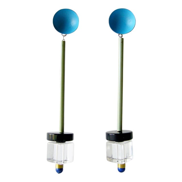 Heidi Abrahamson Sterling Silver Lapis Bakelite Post Modern Earrings For Sale