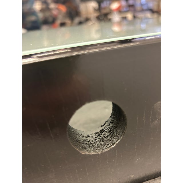 Black Custom Italian Glass Topped Bar Cart Attributed to Italian Maker Saporiti For Sale - Image 8 of 9