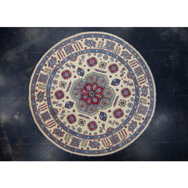 Ivory Oriental Hand Knotted Round Rug 8'4" x 8'2" #17100 For Sale - Image 8 of 8