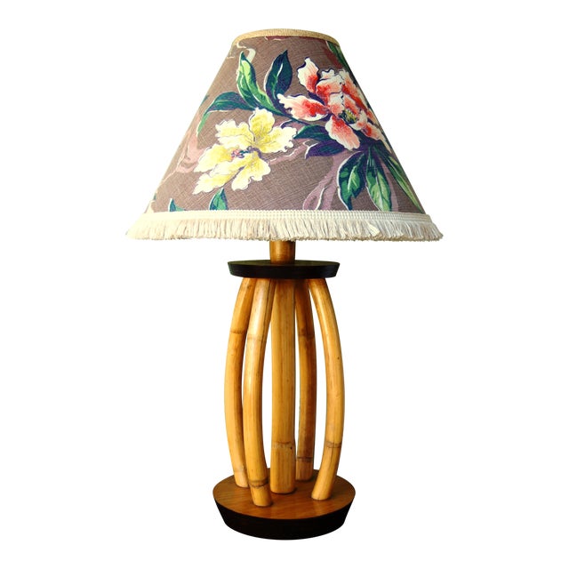 Vintage Bamboo Table Lamp W/ Custom Barkcloth Shade Chairish
