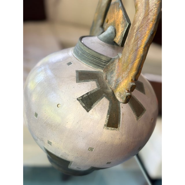 1990s Large Vintage Gerald & Kelly Hong Signed Raku Ceramic Vessel Postmodern Vessel Lidded Jar 18" For Sale - Image 5 of 17