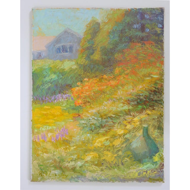 Paint Late 20th Century Robert Longley Impressionist Cottage Garden Painting For Sale - Image 7 of 8