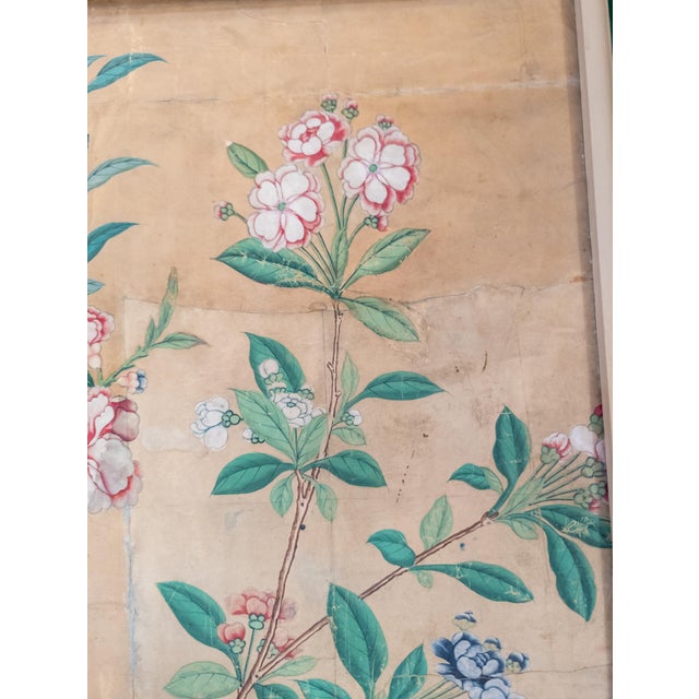 18th Century Chinese Watercolor Wallpaper Painting Bird of Paradise Floral Garden For Sale - Image 13 of 15