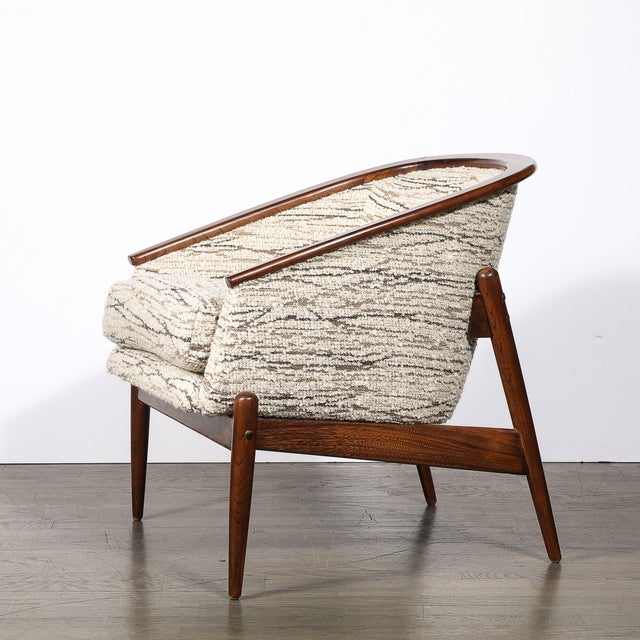 Wood Mid-Century Modernist Tub Back Club Chair W/ Walnut Tapered Sculptural Supports For Sale - Image 7 of 17