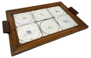 Dutch Delft Serving Tray with Blue Tiles, 1650s-1700s