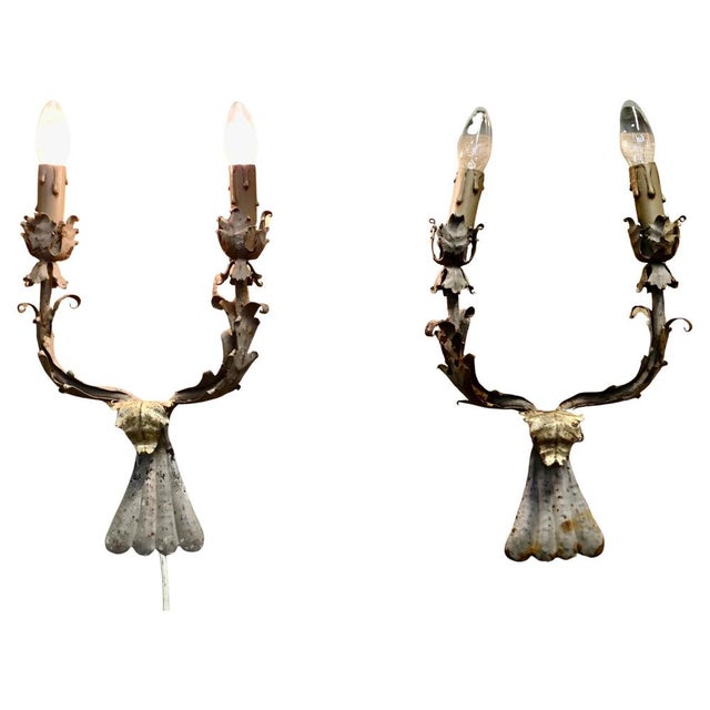 Metal Shabby Chic Toleware Lights, 1930, Set of 2 For Sale - Image 7 of 7