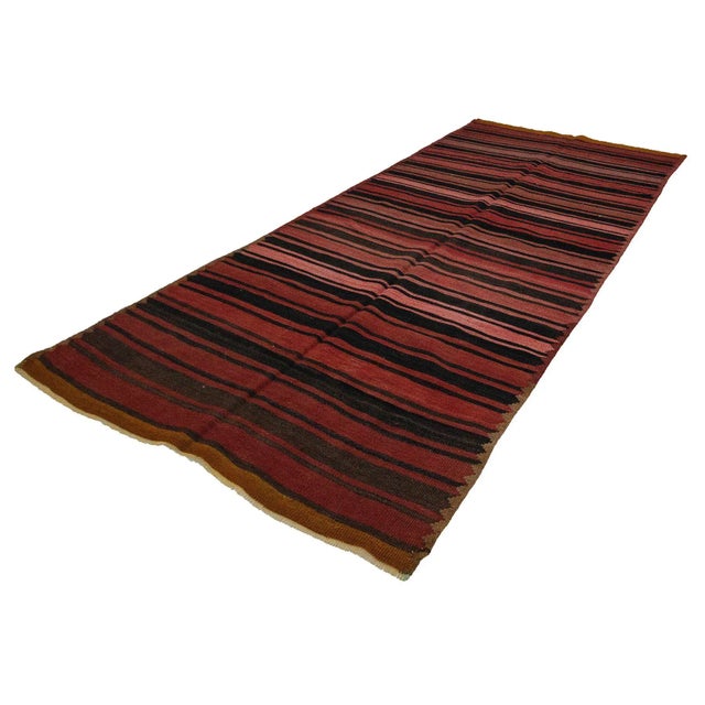 Traditional Vintage Striped Wool Kilim Rug-5′ × 11′ For Sale - Image 3 of 7