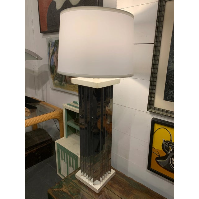 1970’s Angled Mirrored Metal Table Lamp with 13 inch Diameter Shade.