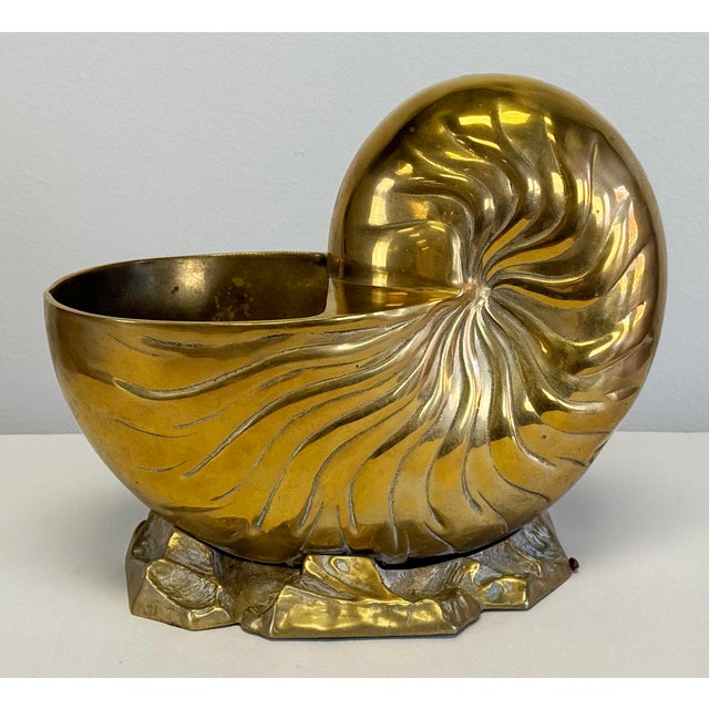 Large Vintage Solid Brass Nautilus Shell Planter Cachepot Bottle Chiller For Sale - Image 10 of 12