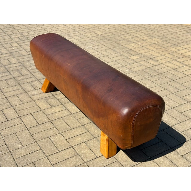 Vintage Leather Ottoman, 1940s For Sale - Image 3 of 8