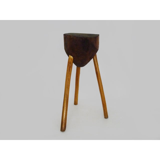 Antique Tripod Oak Butcher's Block, Side Table, Stool. Folk Art Discover this antique wooden butcher's block, a unique...
