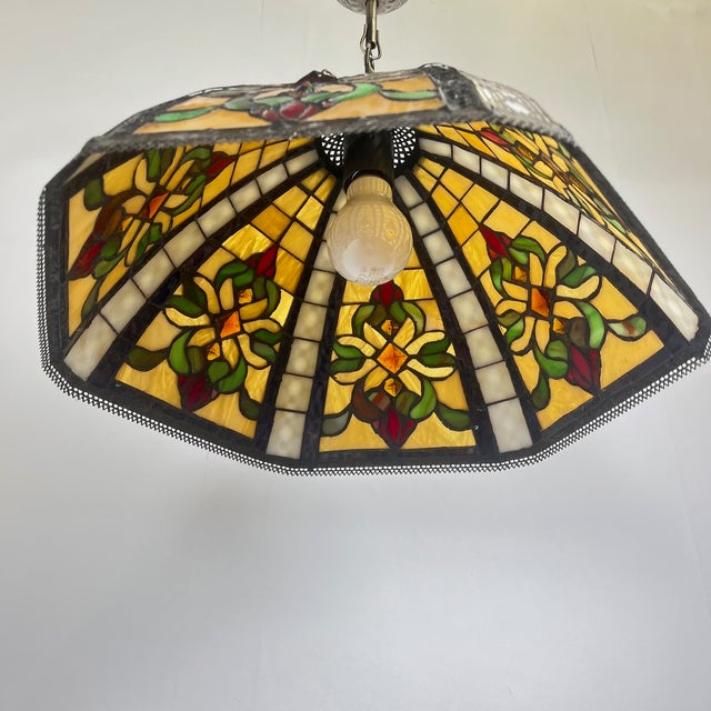 Tiffany Stained Glass Pendant Light, 1960s For Sale - Image 9 of 16