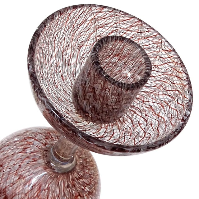 Mid-Century Modern Vintage Murano Archimede Seguso 1952 Purple White Merletto Ribbons Italian Art Glass Candlestick For Sale - Image 3 of 8