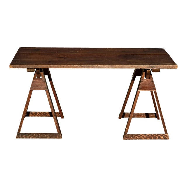 Early 20th Century Vintage Wood Sawhorse/Trestle Work Table For Sale