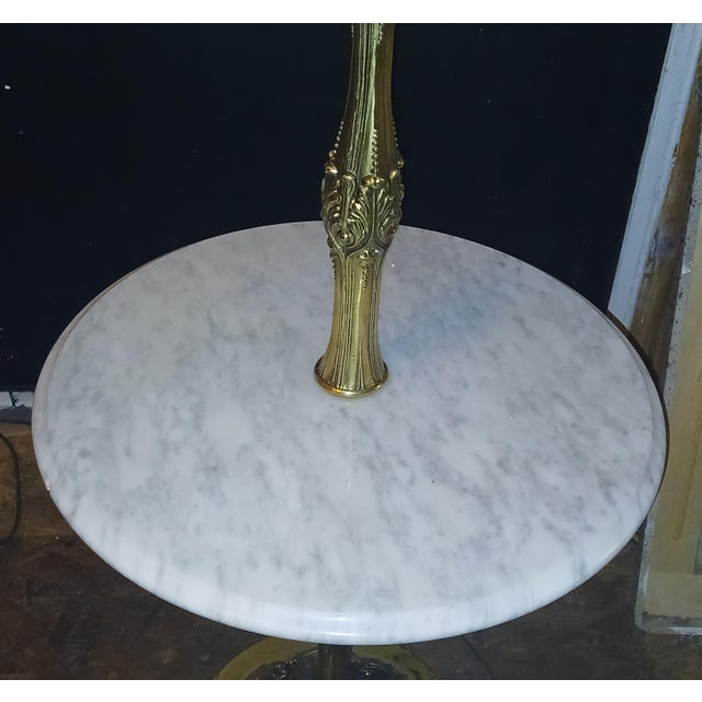 1970s Catco Hollywood Regency Brass & Italian Marble Table Combo Lamp – Acanthus Leaf For Sale - Image 10 of 14