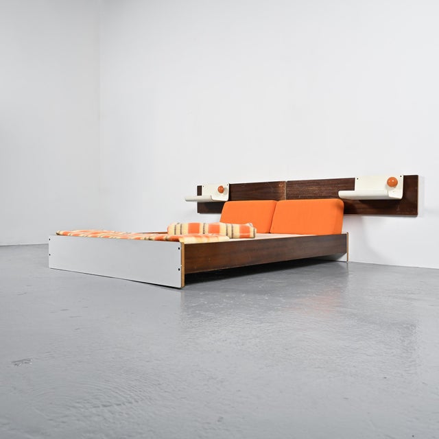 Double bed designed by Pierre Guariche in the late 1960s as part of the furnishings developed for apartments in the La...