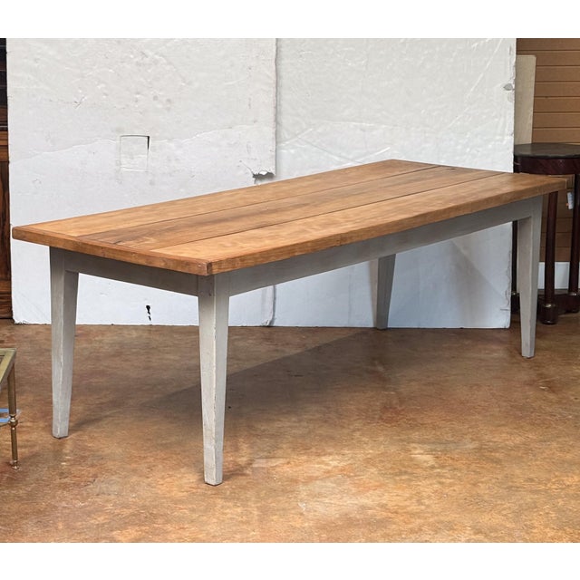 Wood Large French Rectangular Farmhouse Table on Painted Frame For Sale - Image 7 of 15