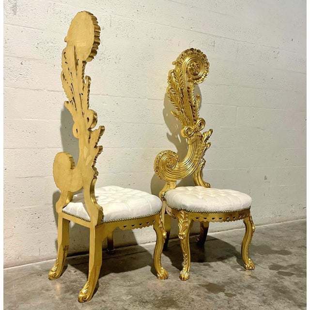 Textile 1990s Italian Baroque White Chair – High Back & Gold Leaf Details For Sale - Image 7 of 9