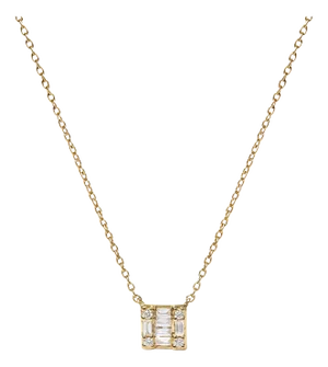 10K Yellow Gold 1/10 Cttw Round and Baguette Diamond Mosaic Composite Square 18" Inch Pendant Necklace (H-I Color, I1-I2 Clarity)