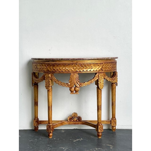 Gold Antique Carved Giltwood Pomegranate Console With Marble Top For Sale - Image 8 of 18