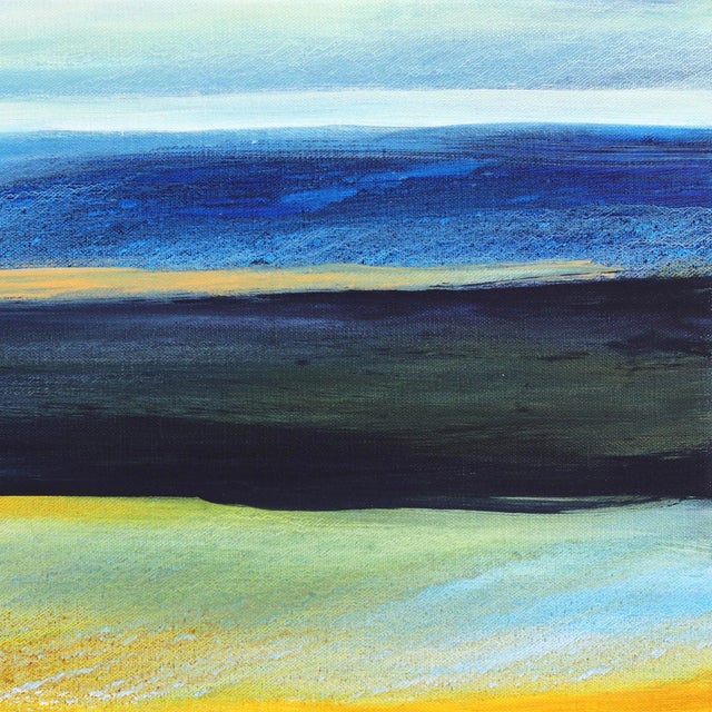 Contemporary Water Meets Air II - Serene Seascape Contemporary Original Abstract Oil Painting Blue Yellow Green Ocean Landscape Art by Bettina Mauel For Sale - Image 3 of 9