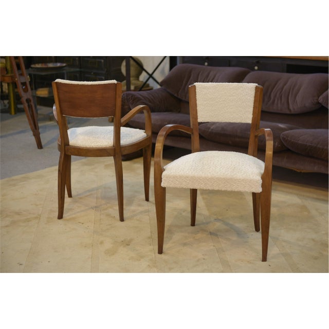 Bridge Chairs in Walnut and Ecru Boucle Fabric, 1930s, Set of 2 For Sale - Image 4 of 13