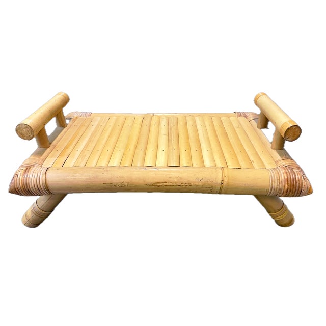 Vintage mid-century modern tiki style bamboo folding portable serving tray with folding legs on the underside. Very strong...
