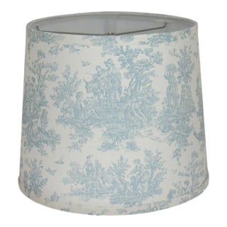 12" Light Blue Toile Print Drum Lamp Shade For Sale