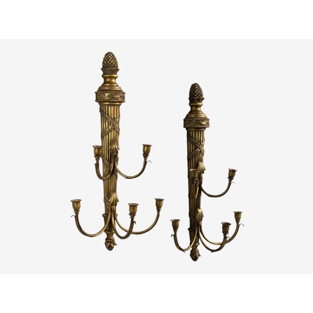 1940s Neoclassical Style, Candelabra Wall Sconces, Giltwood, Usa, 1940s For Sale - Image 5 of 12