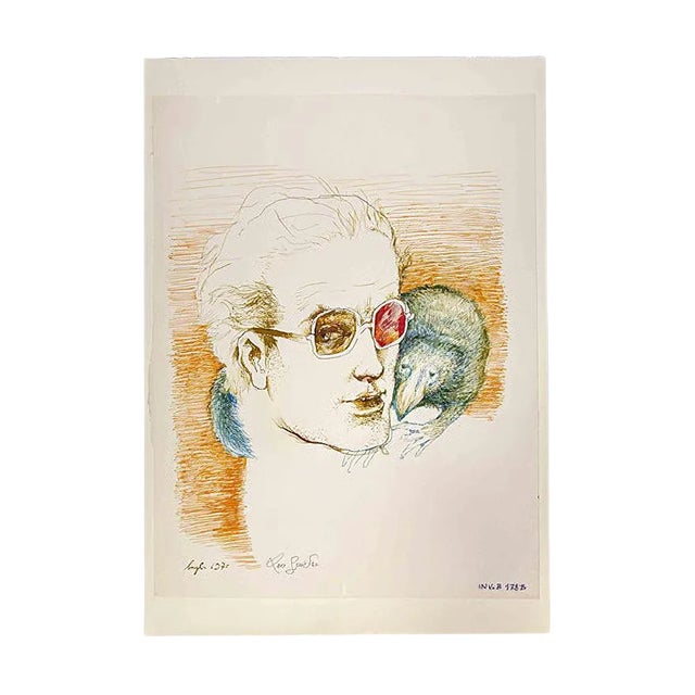 Leo Guide, Portraits, China Ink, 1970s For Sale