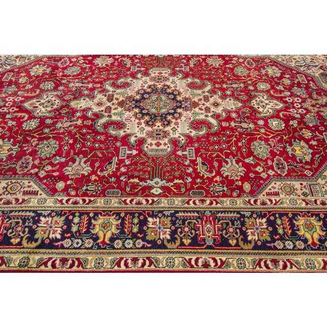 Mid 20th Century Mid 20th Century Mid-Century Vintage Persian Tabriz Handmade Wool Rug For Sale - Image 5 of 6