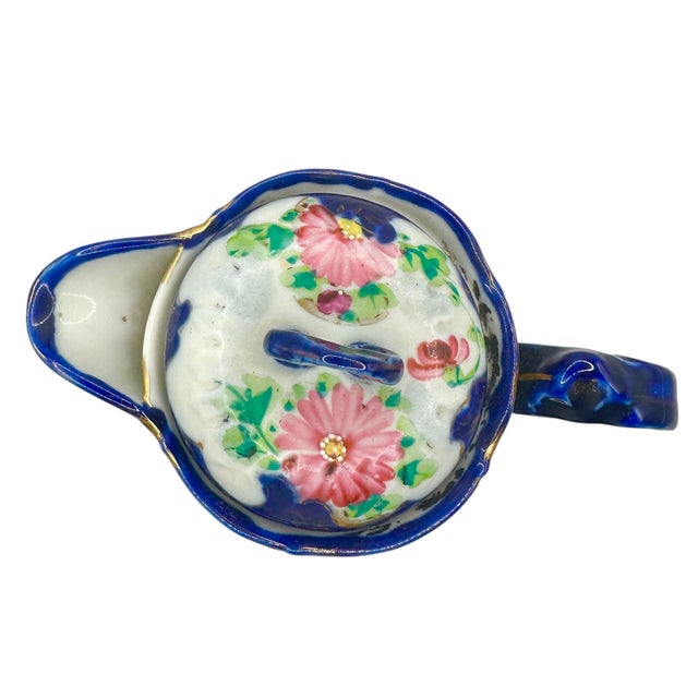 Vintage Nippon Style Cobalt Blue and Pink Chocolate Pot For Sale - Image 11 of 12