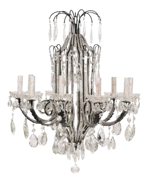 Italian Ten-Light Crystal and Dark Wrought Iron Chandelier