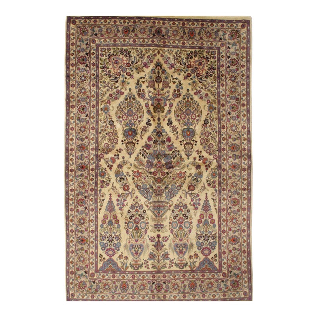 Vintage Hand-Knotted Persian Kashmar Rug 6'3" X 10' For Sale