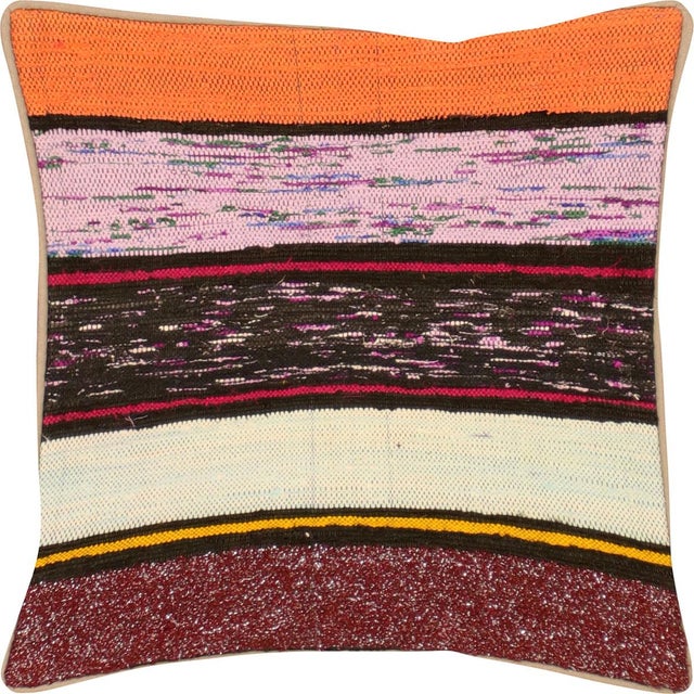 1960s Turkish Rag Pillow. Sewn with fragments of vintage hand made Anatolian cotton & linen kilims. Fiber fill. 523065