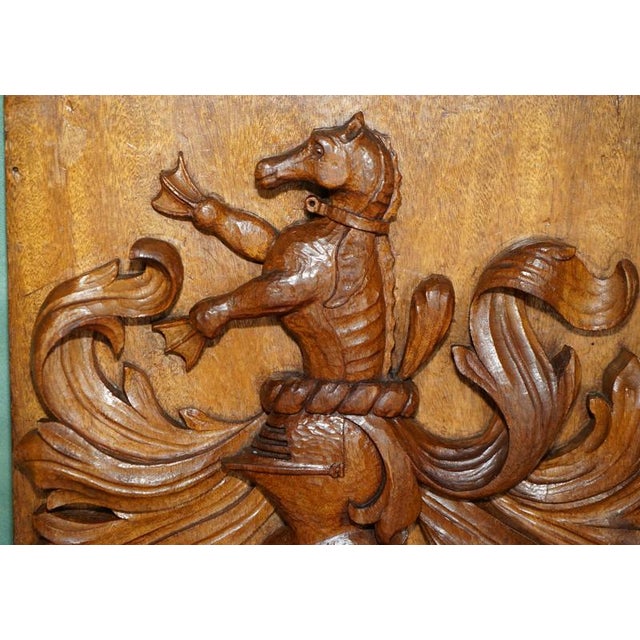 Large Antique Hand-Carved Oak Heraldic Coat of Arms Armorial Panel For Sale - Image 10 of 18