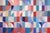 2026, Bauhaus Painting on Canvas in Blue and Red, Against the Current, Geometric Arches and Curves by Natalia Roman For Sale