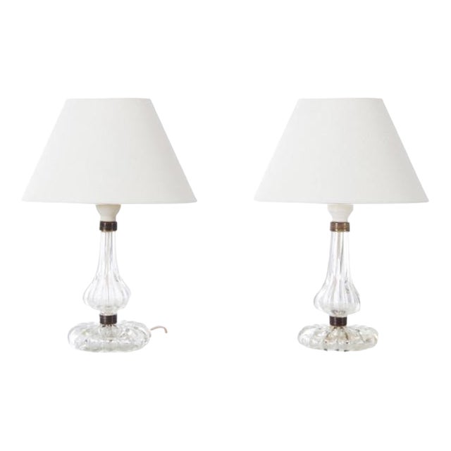 Small Mid-Century Scandinavian Modern Crystal Table Lamps attributed to Carl Fagerlund for Orrefors, 1960s, Set of 2 For Sale