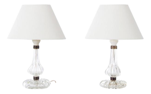 Small Mid-Century Scandinavian Modern Crystal Table Lamps attributed to Carl Fagerlund for Orrefors, 1960s, Set of 2