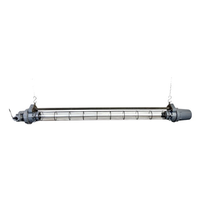 Large Soviet Industrial Grey Hanging Tube Light, 1970s For Sale