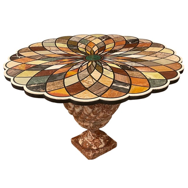 Stone Early 20th C. Italian Pietra Dura Geometric Flower Center Table W/ Marble Base For Sale - Image 7 of 10
