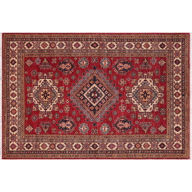 Beige Rustic Super Kazak Red/Beige Wool Rug - 4'9'' X 6'8'' For Sale - Image 8 of 10