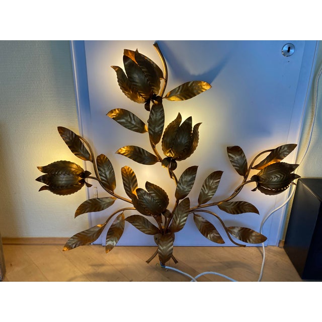 Hollywood Regency Gold-Colored Floral Brass Wall Lamp by Hans Kögl, 1960s For Sale - Image 14 of 14